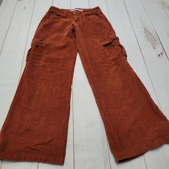 Tinseltown high rise wide leg baggy corduroy cargo pants rust orange red - Picture 1 of 7